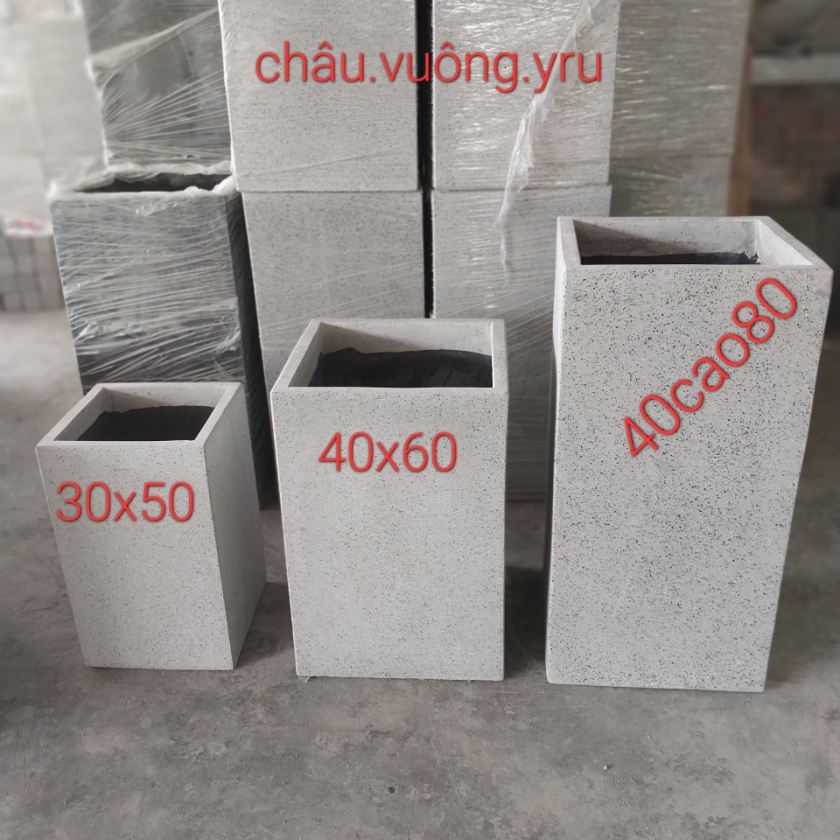 Chậu xi măng đá mài vuông trụ